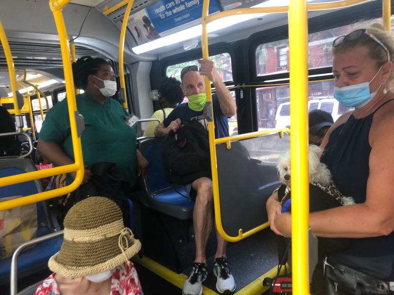 No one wants to spend time on crowded buses in the age of COVID. Transit Signal Priority could help speed the buses, but the city has stalled on rolling it out. Photo: Adam Light