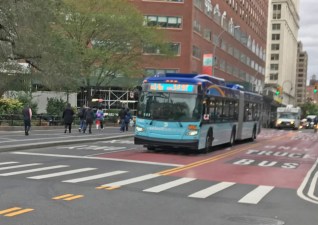 The city must stop building a Flushing version of this busway, a judge ruled. File photo: Dave Colon