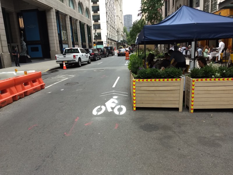 The bike lane on 61st Street and Madison Avenue at its inception last year. The Upper East Side Council District, now represented by Ben Kallos, is hotly contested. Photo: Liam Jeffries