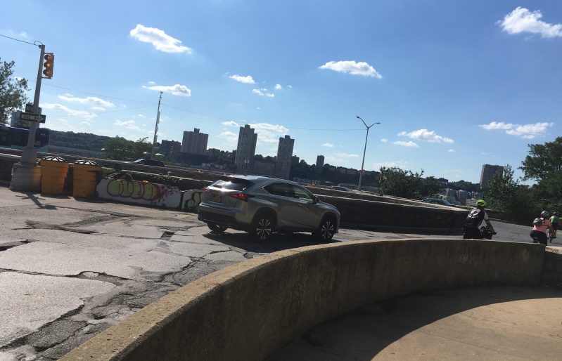 Cyclists and drivers mix in the traffic circle atop the Riverside Park Rotunda. Photo: Eve Kessler