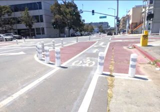 A temporary neckdown in Oakland, Calif.