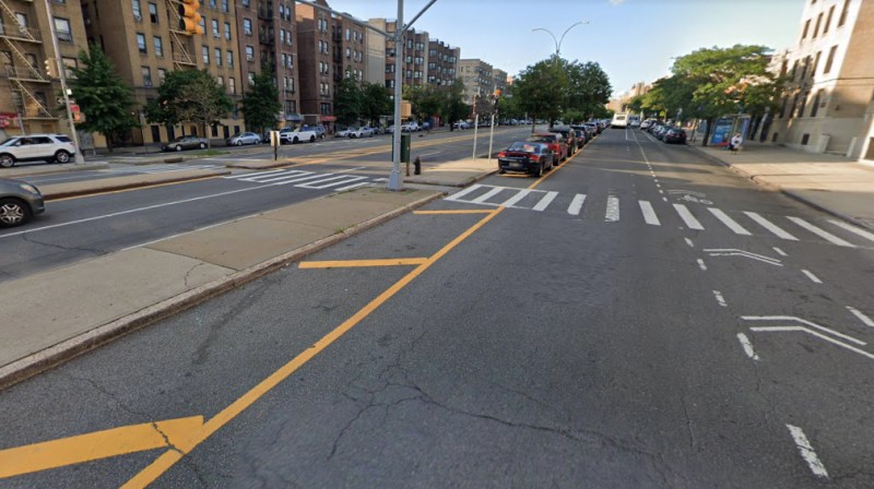 The cyclist was in the crosswalk, cops said, when the driver slammed into him and fled. Photo: Google