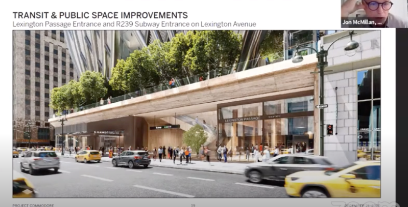 A rendering of the outside public space of the new proposed Project Commodore tower. Photo: RXR Realty