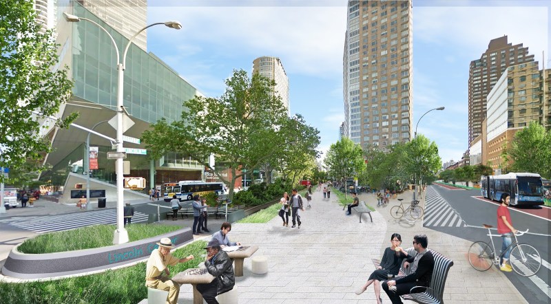 A rendering of what a pedestrianized Broadway could look like north of Columbus Circle. Image: Lind campaign