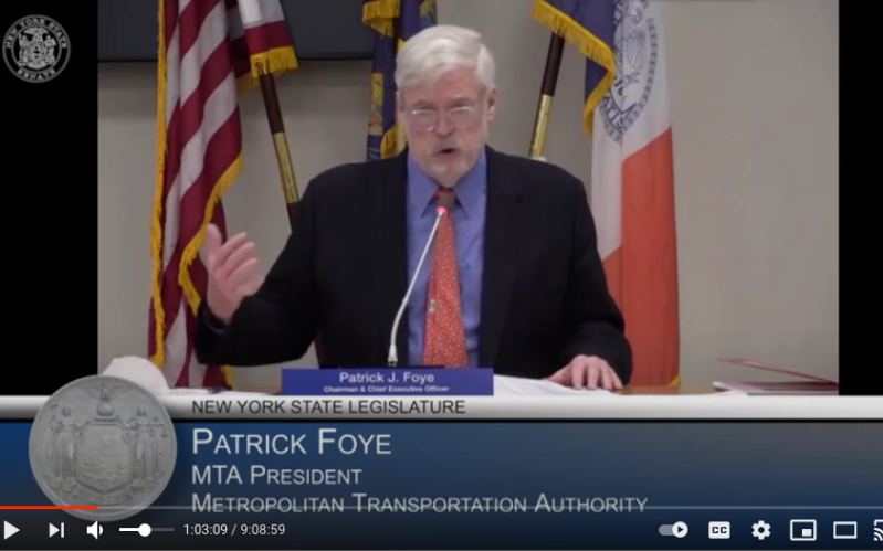 MTA Chairman and CEO Pat Foye, seen here presumably uttering Bill Goldberg's immortal words, "Who's next?"