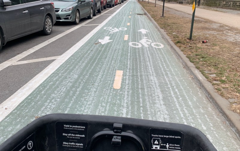 They brined the Prospect Park West bike lane — and 140 other bike lane segments. Photo: Gersh Kuntzman