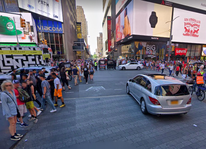The intersection of Seventh Avenue and 45th Street under normal times. Photo: Google