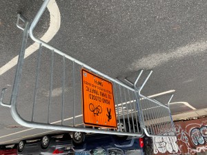 Only rigid barricades keep cars out. But the DOT wants to try something else. File photo: Gersh Kuntzman