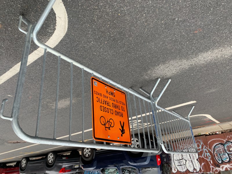 Only rigid barricades keep cars out. But the DOT wants to try something else. File photo: Gersh Kuntzman