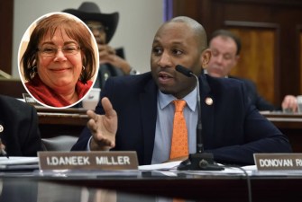 What happened to "Bye-bye"? Despite her outrageous comments, Kim Ohanian (inset) was reappointed to a Queens community board by Borough President Donovan Richards.