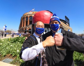 MTA Chairman Pat Foye (right) and LIRR President Phil Eng rode trains to Citi Field on Thursday — and Dave Colon (unpictured!) was there. Photo: Marc A. Hermann / MTA New York City Transit