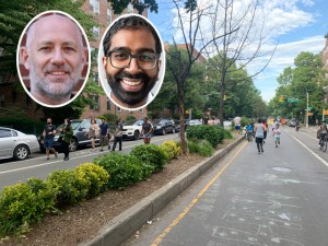 Donovan Finn (left) and Shekar Krishnan support a linear park.