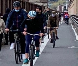 Pedestrians and cyclists in both directions currently share this narrow path. File photo: Melodie Bryant