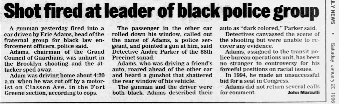 Daily news article on Eric Adams shooting