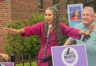 Maya Wiley joined Council Member Danny Dromm to show her support for the 34th Avenue linear park concept. Photo: Gustavo Rodriguez