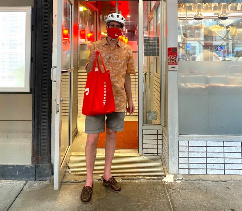 Richard Robbins delivering a DoorDash order on the Upper West Side. Photo: Courtesy Richard Robbins