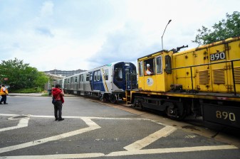 The MTA took delivery of five new R-211 subway cars — and then had to use old tracks to get them from the dock in Sunset Park into service, delighting area residents. Photo: Marc Hermann / MTA