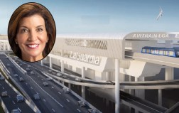 The governor has apparently killed her predecessor's pet project, the "wrong way" LaGuardia AirTrain. Graphic: Streetsblog photo composite