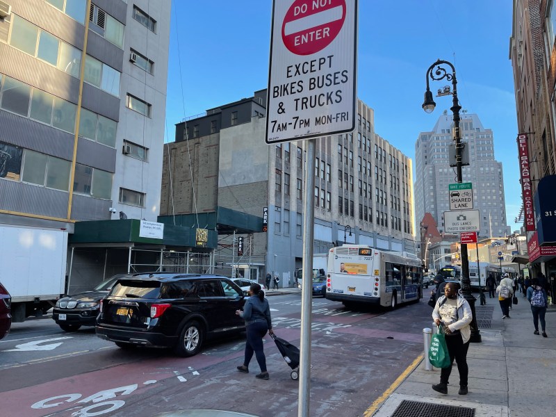 A driver deciding to take the Jay Street Busway could face a higher fine under Gov. Hochul's executive budget. Photo: Dave Colon