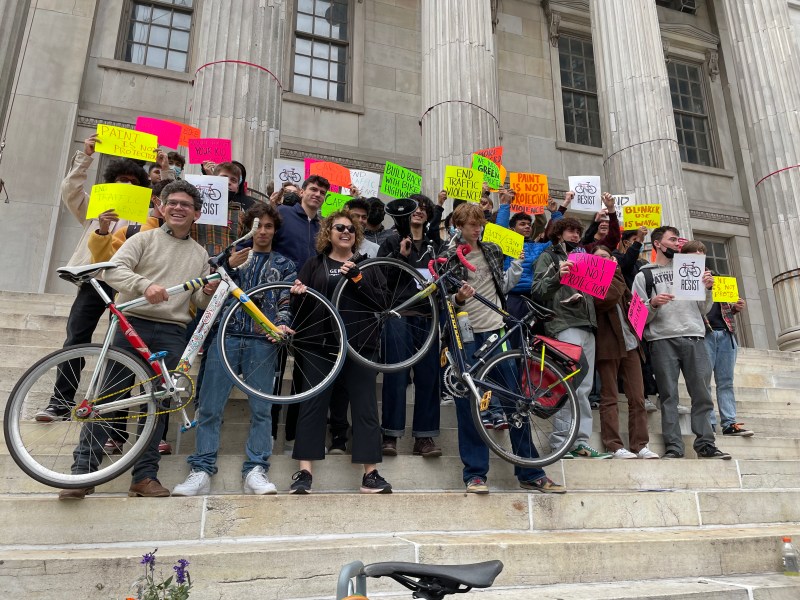 Teens against traffic violence on the steps of Brooklyn Borough Hall on Saturday morning. Photo: Dave Colon