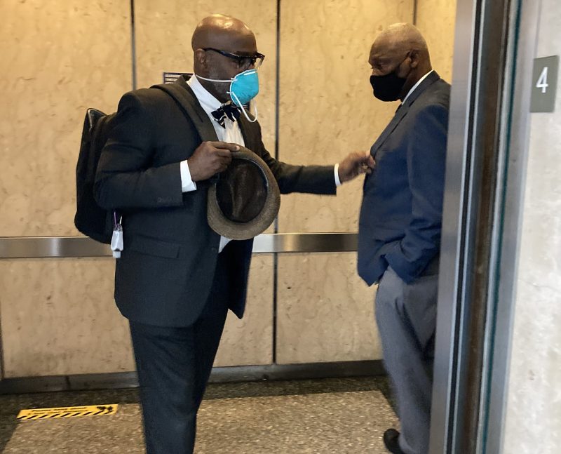 Keith Wright and his lawyer, Anthony Ricco (left) leaving Manhattan Criminal Court on Tuesday. Photo: Julianne Cuba