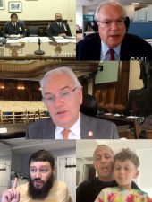 At the Vision Zero hearing (clockwise from top left): The NYPD team, Hank Gutman of DOT, Council Member Bob Holden, Zeb and Doug Gordon and Jehiah Czebotar.