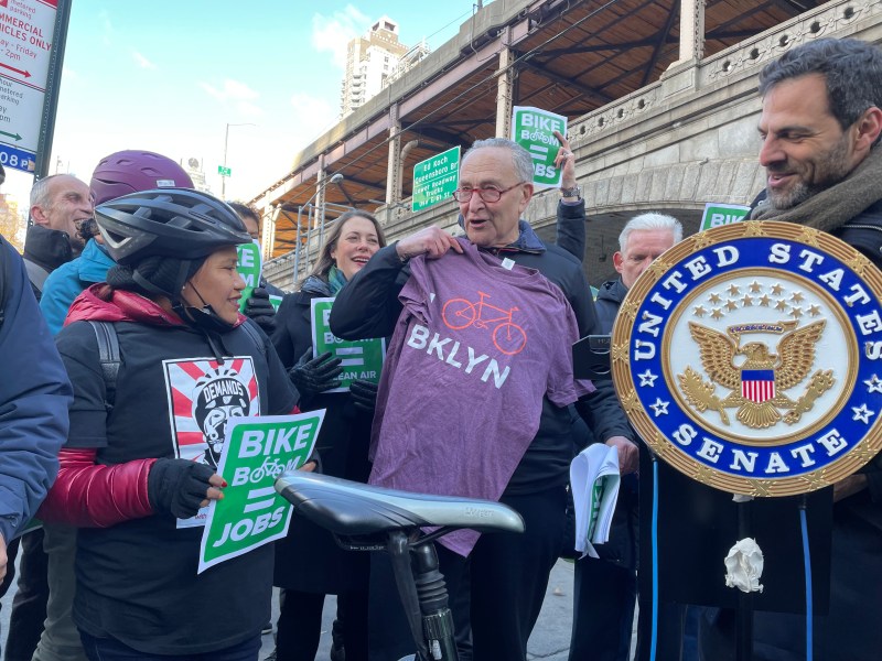 Senator Chuck Schumer, middle, seen her acquiescing to the dreaded Bike Lobby. Photo: Dave Colon