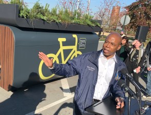 Eric Adams had a lot to say on Thursday in Williamsburg. Photo: Gersh Kuntzman