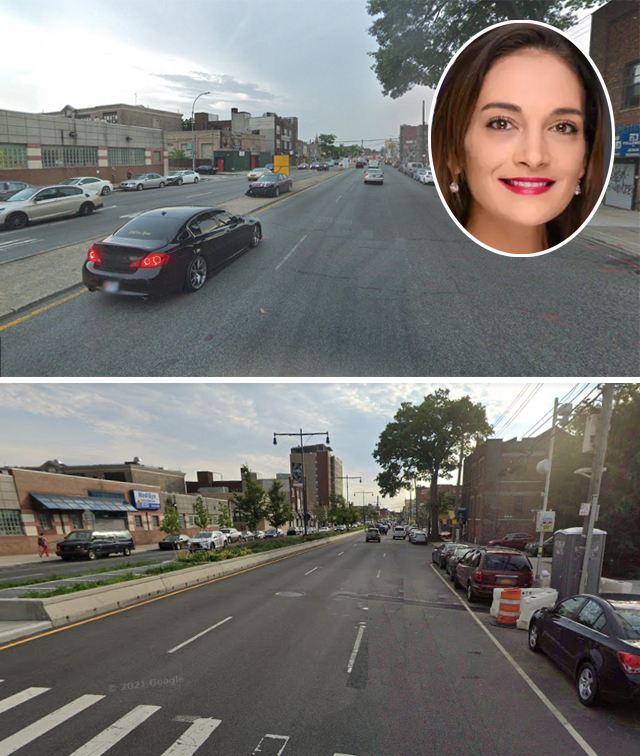 Still a speedway: Atlantic Avenue in 2018 (top) and in 2021. State Sen. Julia Salazar hopes to change that.
