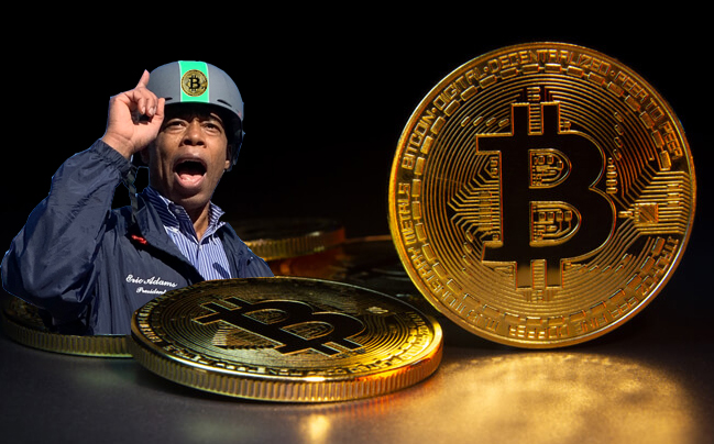 Bitcoin Mayor Elect Adams. Photos: Quoteinspector.com and Gersh Kuntzman (inset)