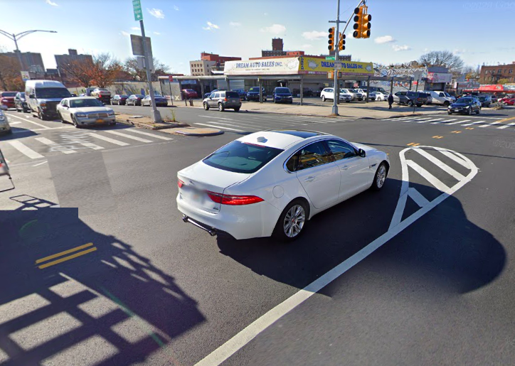 The car driver who hit Christopher Marshall would have been using this left-turn lane to turn onto Eastern Parkway — but Marshall was in the crosswalk with the light, cops said.