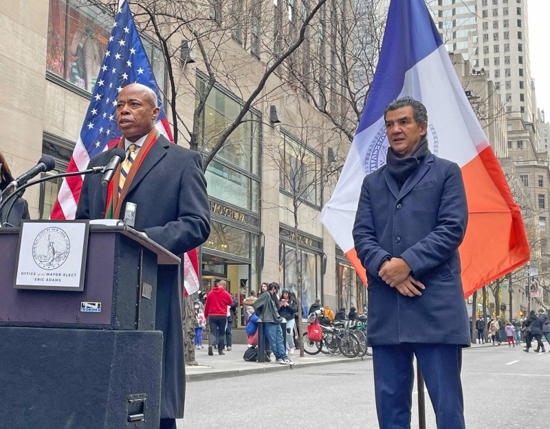 Mayor-elect Adams with his incoming DOT Commissioner Ydanis Rodriguez earlier this week. Photo: Dave Colon