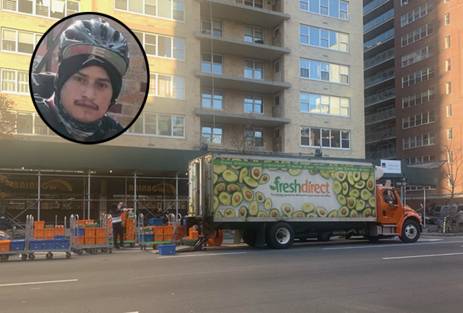 The scene on First Avenue hours after Salvador Navarette-Flores (inset) was killed in a crash.