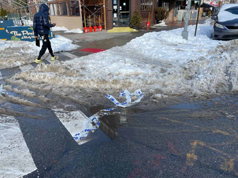 The corner of E. 17th Street and Foster Avenue in East Flatbush still has police tape where a pedestrian was fatally struck on Tuesday morning. Photo: Dave Colon