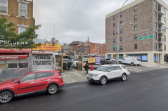 The pedestrian was struck as the Ford F-150 was entering this tire shop on Northern Boulevard. Photo: Google