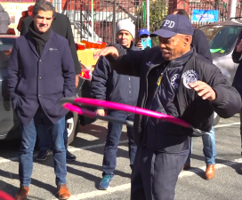 Turning 34th Avenue into a permanent linear park is child's play, Mayor Adams showed, but didn't say, on Sunday. Photo: Clarence Eckerson Jr.