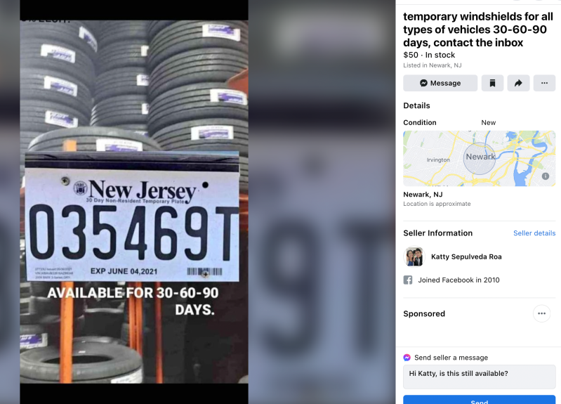 Facebook is an epicenter for the fake plates market.