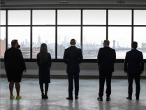 The squad: The mayor and his economic development team earlier this year at the Brooklyn Navy Yard. Photo: Mayor's office