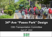 The cover of the DOT presentation on Wednesday night to Queens CB3.