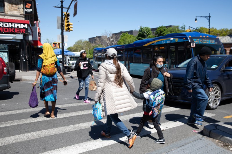 Children navigate a hectic intersection near a school in the Bronx. Photo: Bess Adler