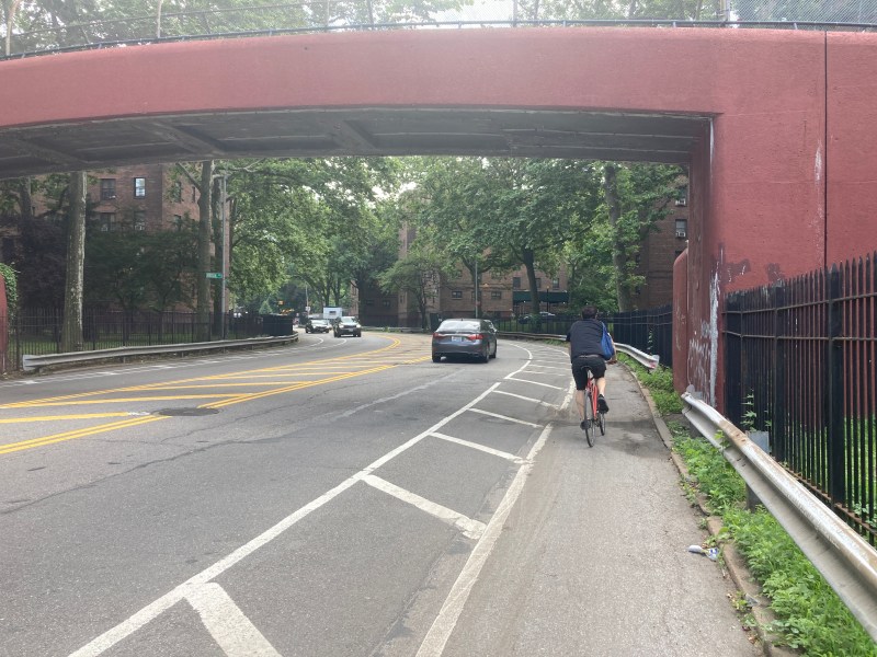 A two-way protected bike lane is coming to this scary stretch of roadway on Navy Street and Ashland Place. Photo: Julianne Cuba