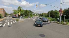 The "no pedestrians" sign is an indication that this corner prioritizes drivers over residents. Photo: Google
