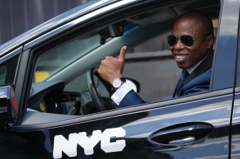 The mayor demonstrated speed-restriction technology in a city Prius yesterday. Photo: Mayor's Office