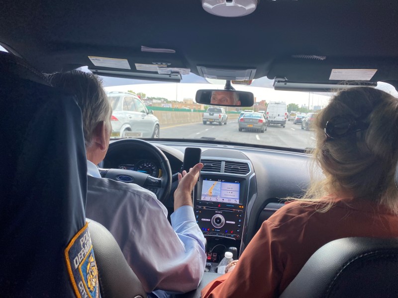 Council member Gale Brewer rode along with an NYPD official in order to investigate siren noise. Photo: Gale Brewer's Office